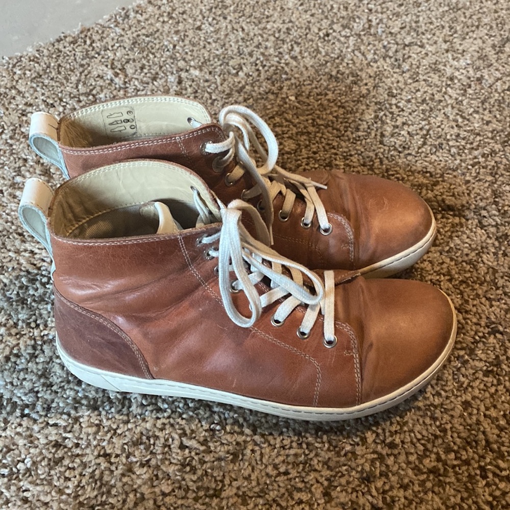 Women's Brown Leather Lace-Up High-Top Sneakers